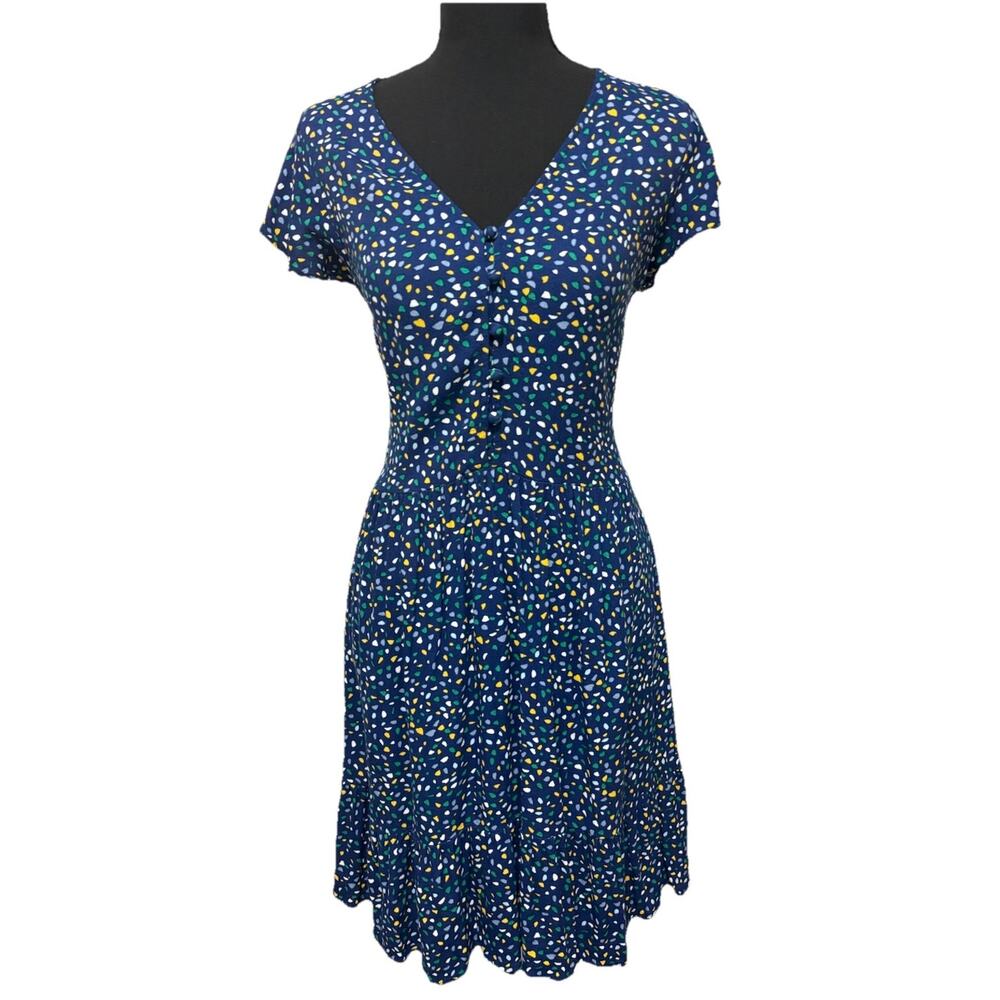 Banana Republic Womens Small Blue Confetti Print Button Front Ruffle Hem Dress